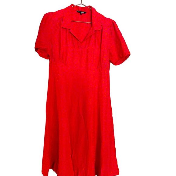 TARA JARMON Rozenn Neon Pink Heart Printed Button Collared Midi Dress Size 38 - Picture 3 of 11